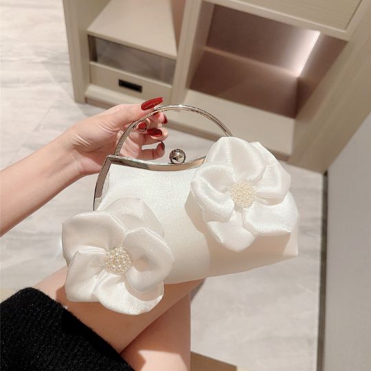 Pearl Flower Satin Clutch