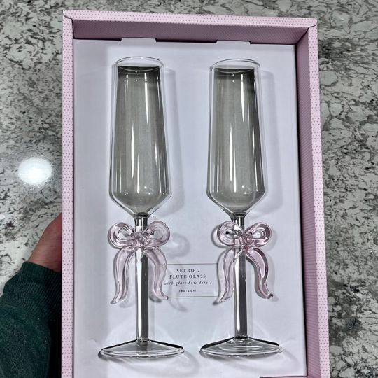 Pink Bow Glass Flutes