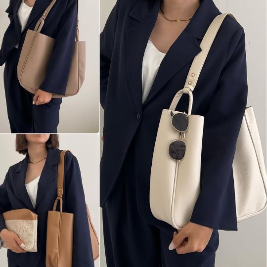 Leather Tote Bag With Pouch