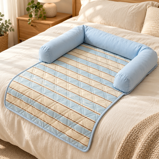 Pet sleeping mat on a bed