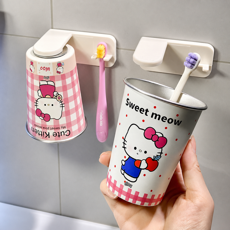 Kawaii Kitty Cup bathroom organization