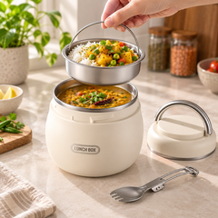 Portable Steel Insulated Lunch Box open two-tier view