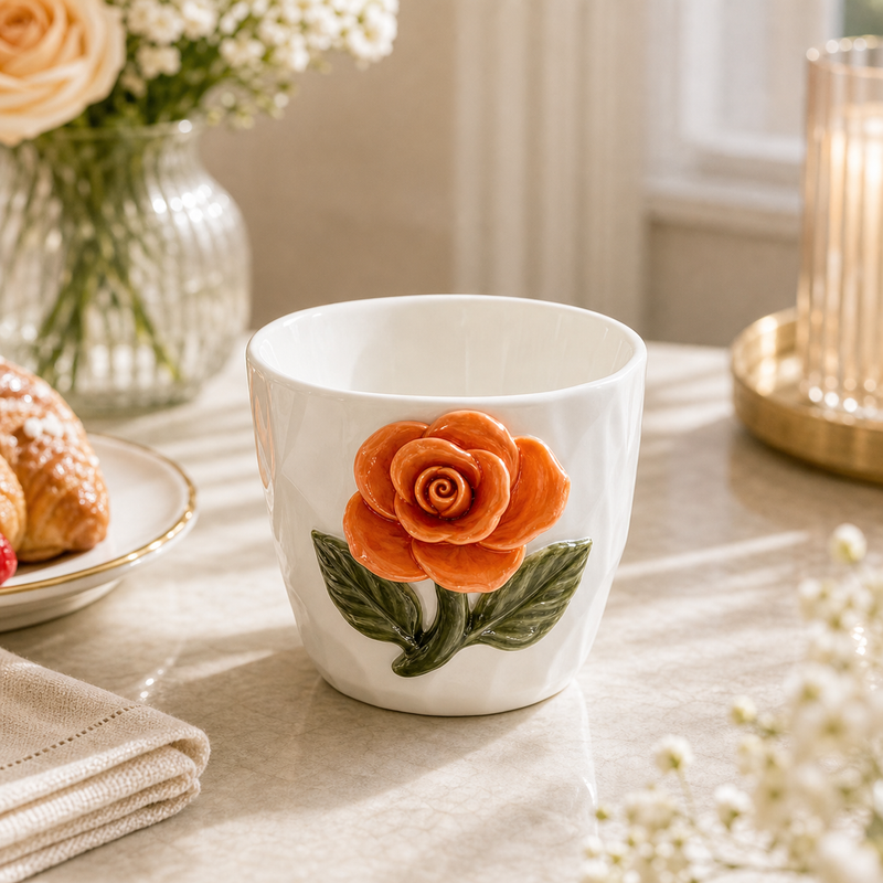 Ceramic Orange Rose Cup