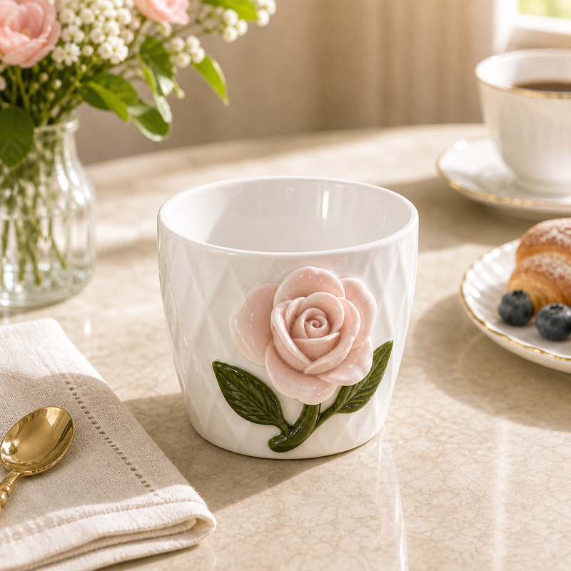 Ceramic Pink Rose Cup