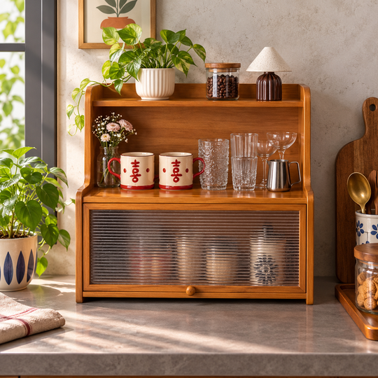 Vintage Sliding Door Countertop Shelf front view
