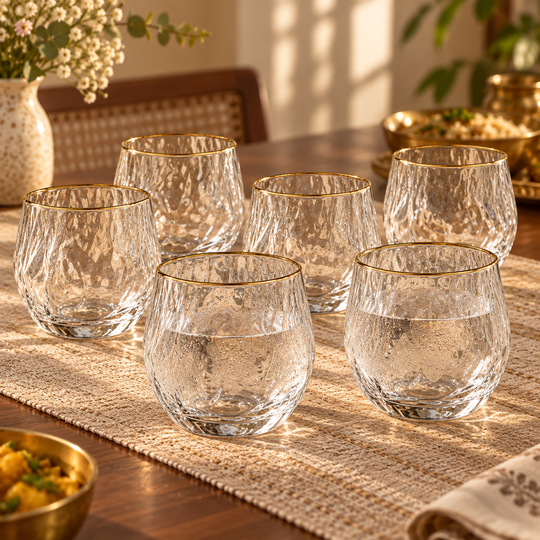 Wavy Gold Rim Glass Set - dining table use