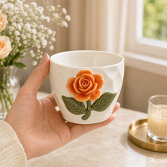 Ceramic Orange Rose Cup