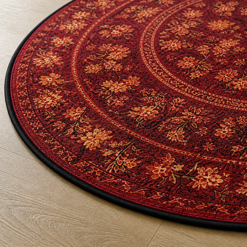 Gulnaar Round Floral Rug texture and edge detail