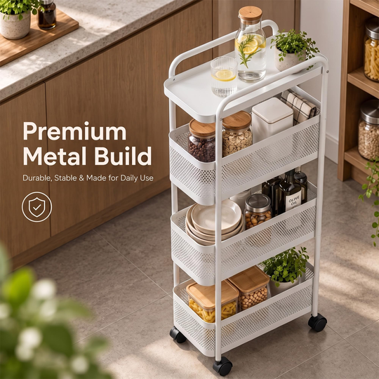 Metal-frame organizer trolley with pull-out baskets