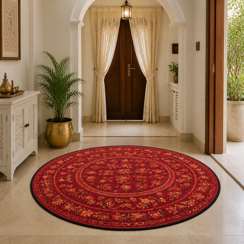 Gulnaar Round Floral Rug in an entryway