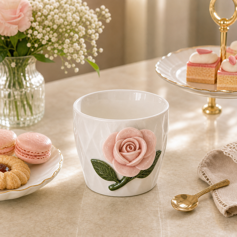 Ceramic Pink Rose Cup