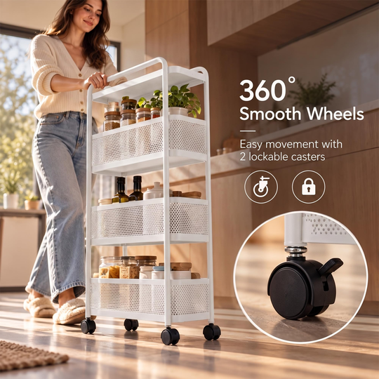 Organizer trolley with smooth lockable caster wheels