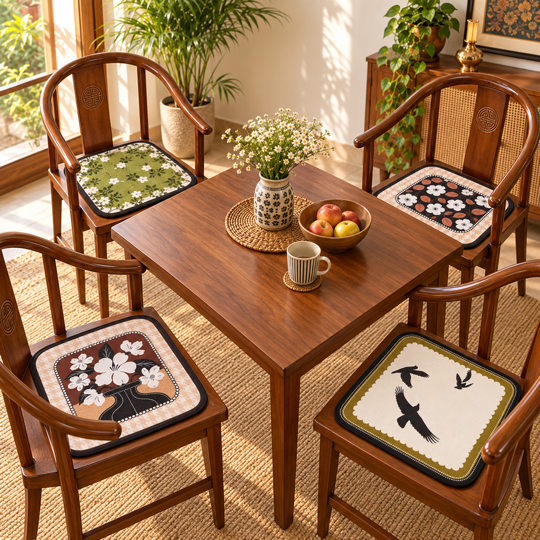 Floral Comfort Chair Seat Pad - four-chair dining setting