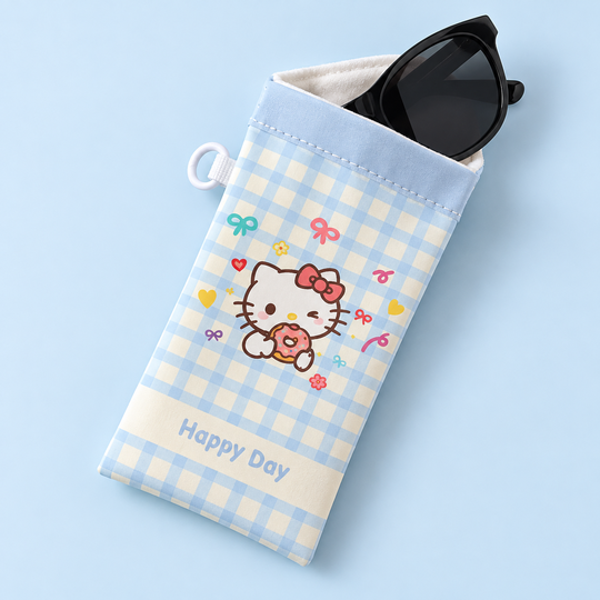Blue kitty glasses pouch with sunglasses and soft lining