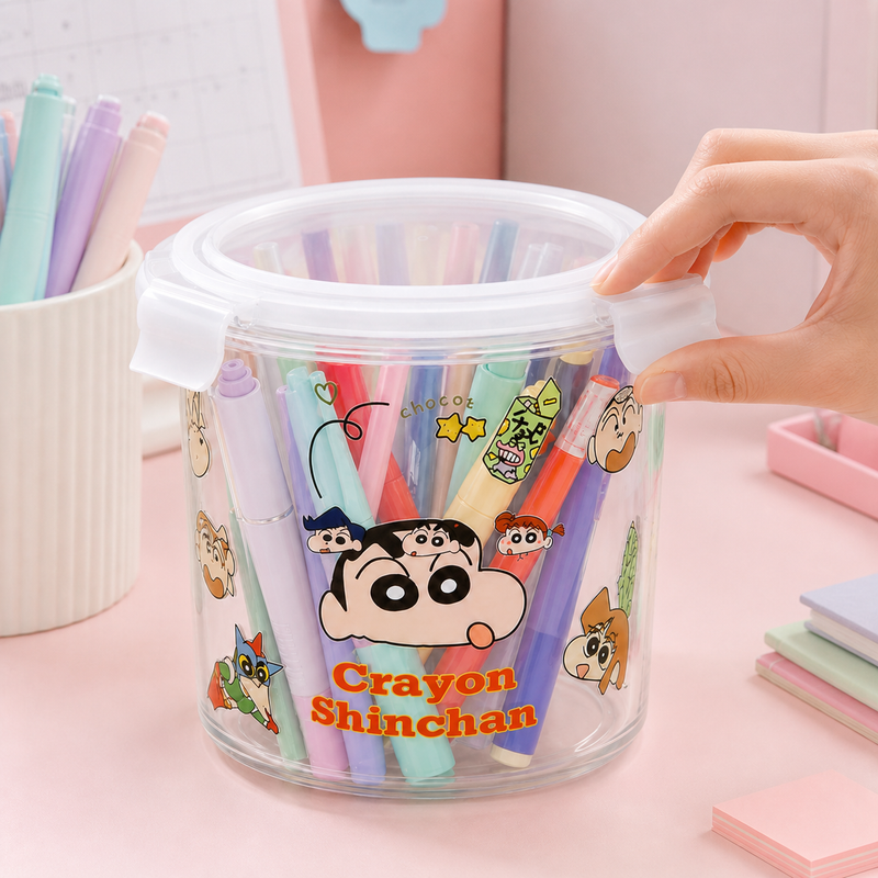 Crayon Shinchan container locking clip in use