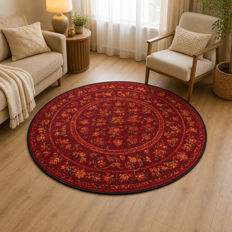 Gulnaar Round Floral Rug in a living room