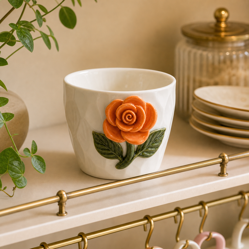 Ceramic Orange Rose Cup