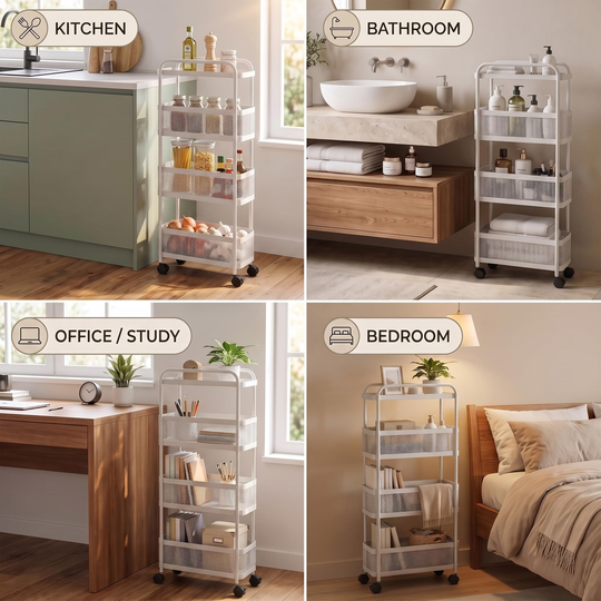 Multipurpose trolley used across different rooms