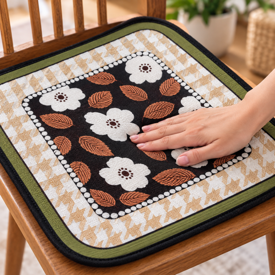 Floral Comfort Chair Seat Pad - textile texture close-up
