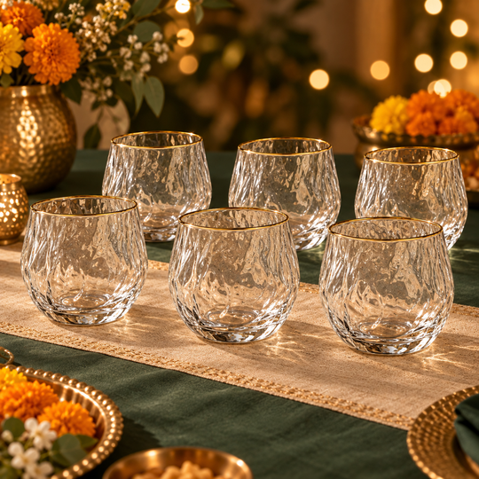 Wavy Gold Rim Glass Set - festive table