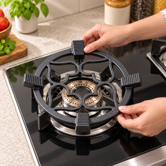 Placing WokMate Stove Support Stand on burner