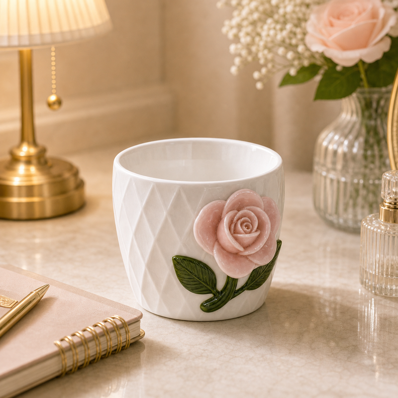 Ceramic Pink Rose Cup