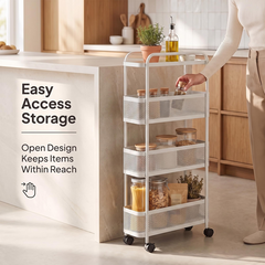 Easy-access storage trolley with ventilated baskets