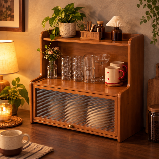 Vintage Sliding Door Countertop Shelf evening styling