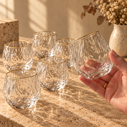 Wavy Gold Rim Glass - handheld scale
