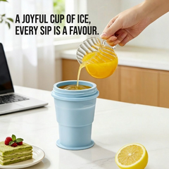 Folding Silicone Ice Cup with Straw