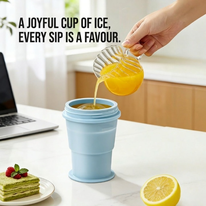 Folding Silicone Ice Cup with Straw