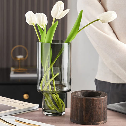 Wooden Base Glass Vase
