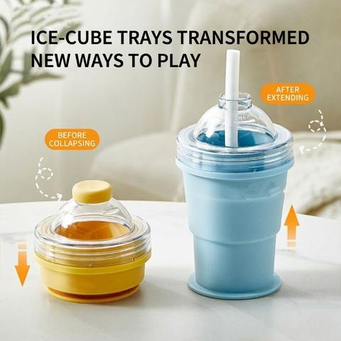 Folding Silicone Ice Cup with Straw
