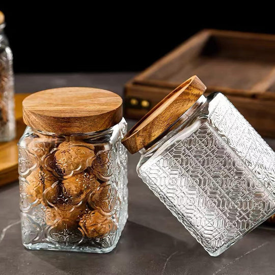Wooden Lid Glass Storage Jar