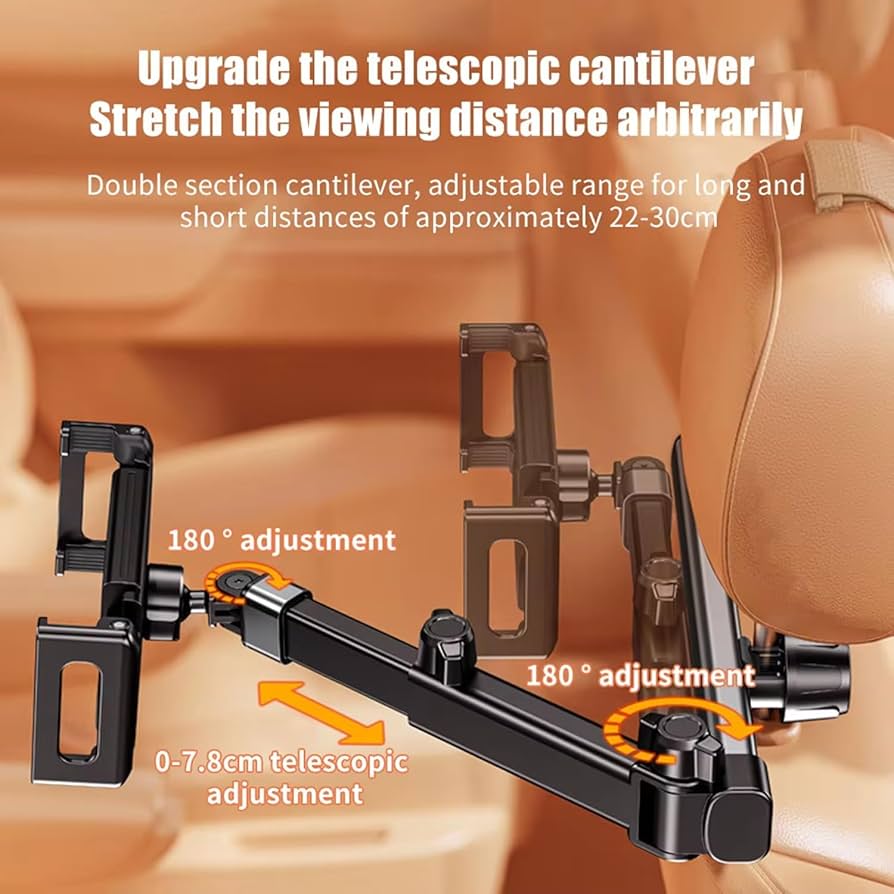 Adjustable Car Tablet Holder – Wide Headrest Fit