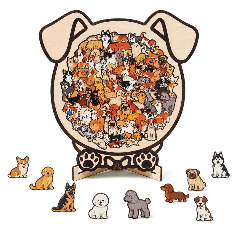 Wooden Dog Puzzle with Stand