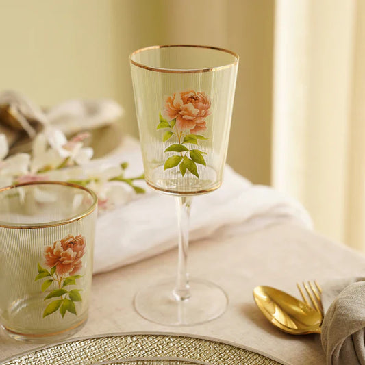 Floral Striped Wine Glass