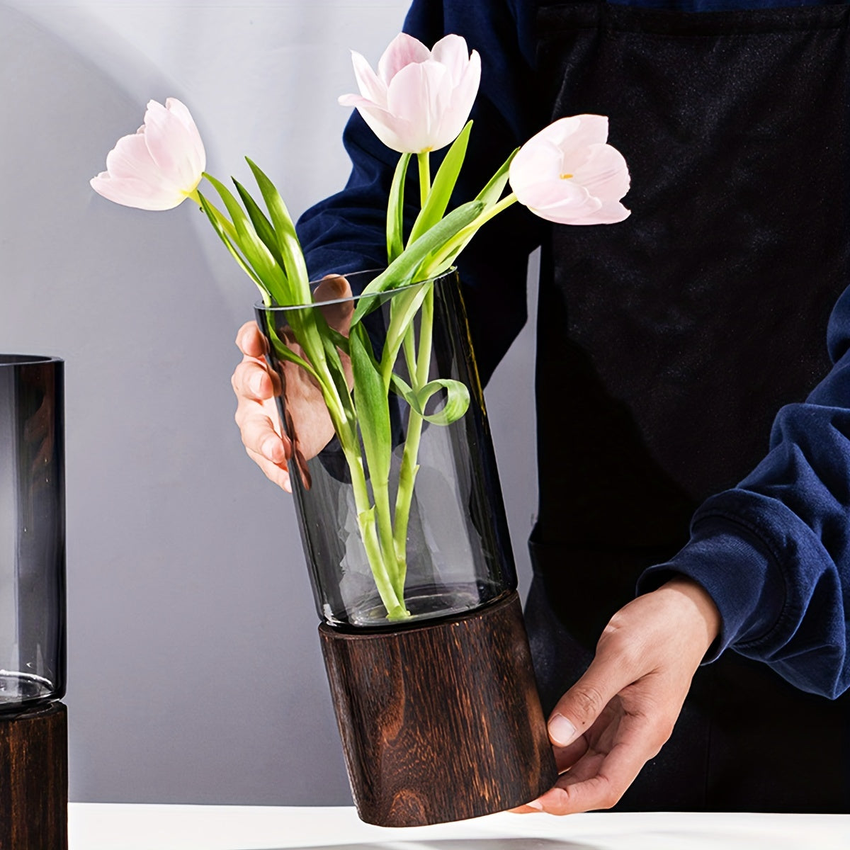 Wooden Base Glass Vase