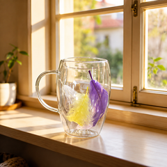 Double-Wall Glass Feather Mug