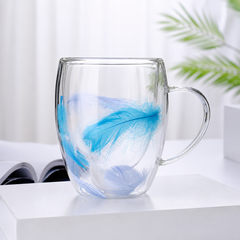 Double-Wall Glass Feather Mug