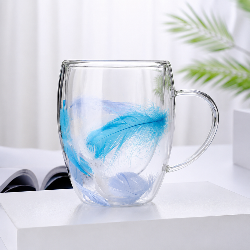 Double-Wall Glass Feather Mug