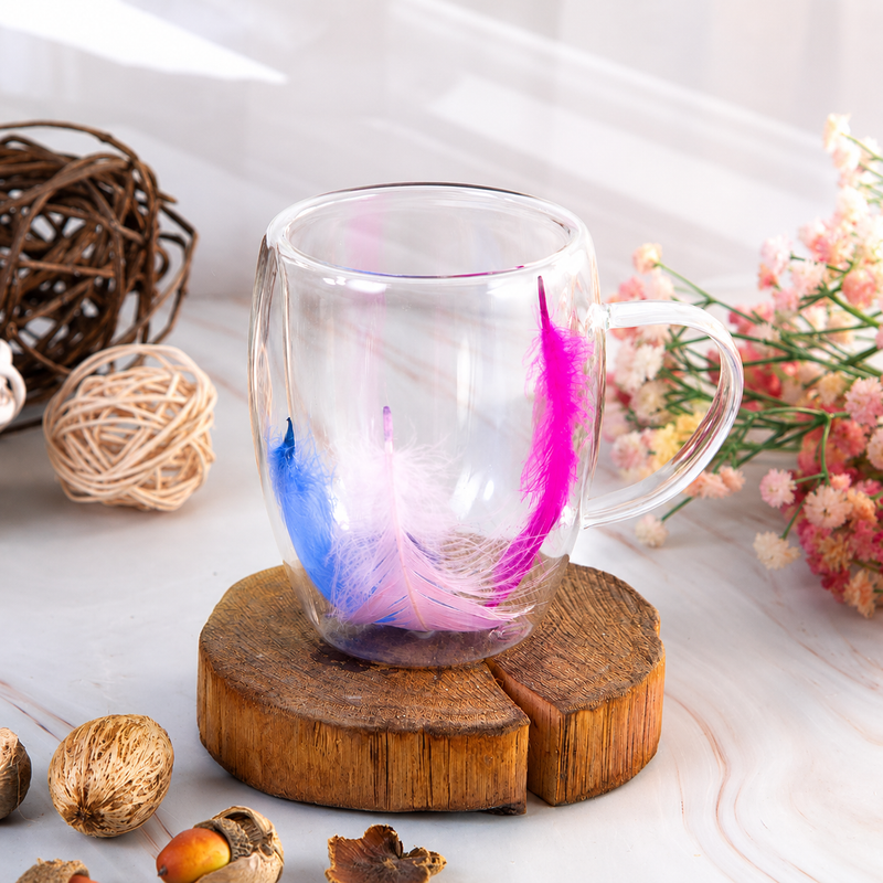 Double-Wall Glass Feather Mug