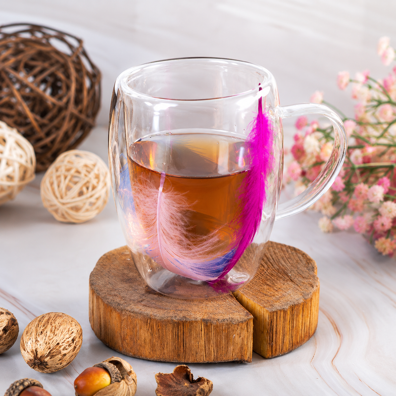 Double-Wall Glass Feather Mug