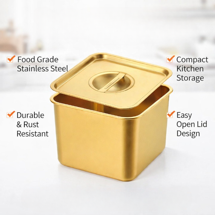 Golden Stainless Steel Container with Lid