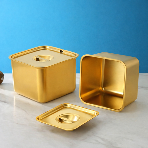 Golden Stainless Steel Container with Lid