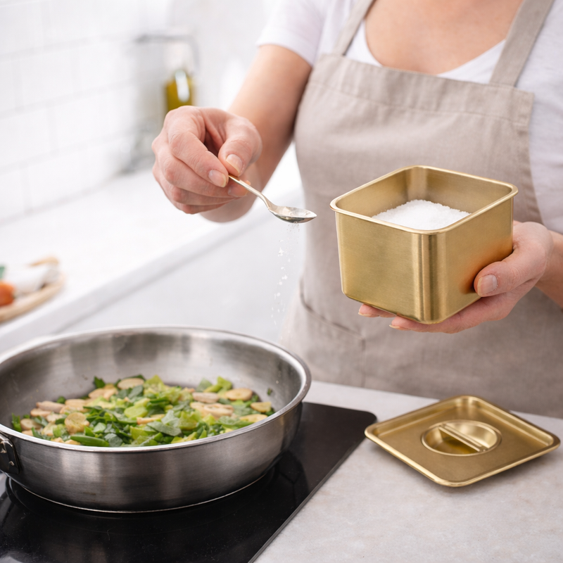Golden Stainless Steel Container with Lid