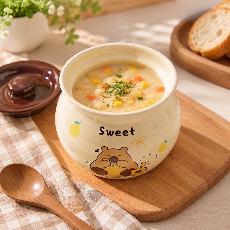Cute Ceramic Food Pot with Lid