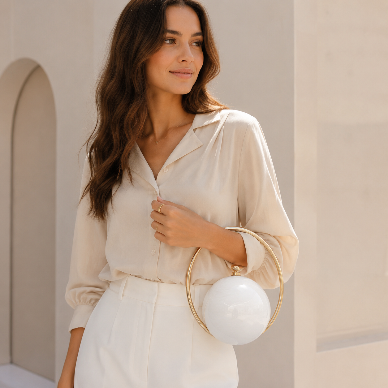 Luxury Round Clutch Bag (White) – Perfect for Special Occasions
