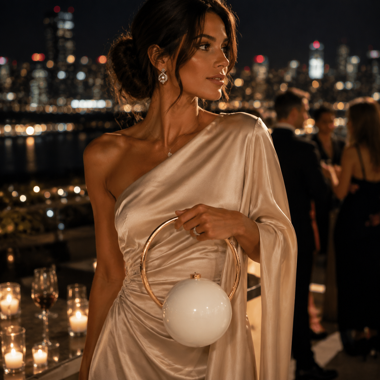 Luxury Round Clutch Bag (White) – Compact Yet Spacious