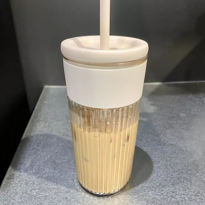Glass Tumbler with Straw